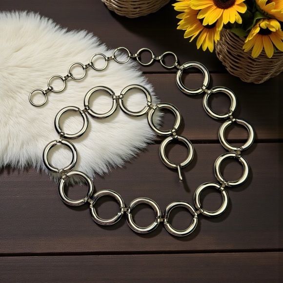 Accessories - Vintage Silver Tone Circular Chain Link Belt 37” Long